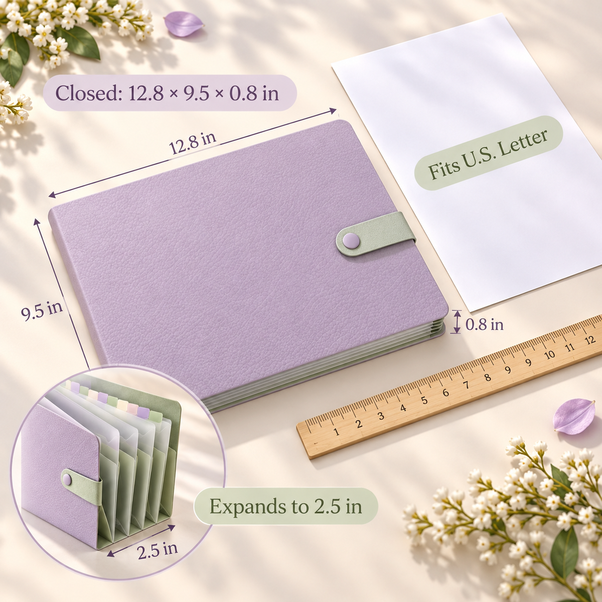 pondppw™ Pebble Expandable File Organizer, 5-Pocket Letter-Size Accordion Folder with Snap Closure for Bills, School & Work Papers