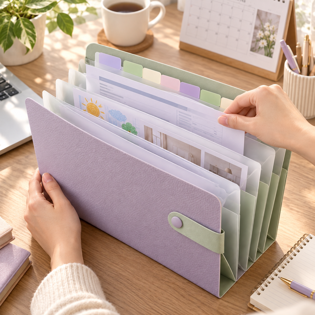 pondppw™ Pebble Expandable File Organizer, 5-Pocket Letter-Size Accordion Folder with Snap Closure for Bills, School & Work Papers