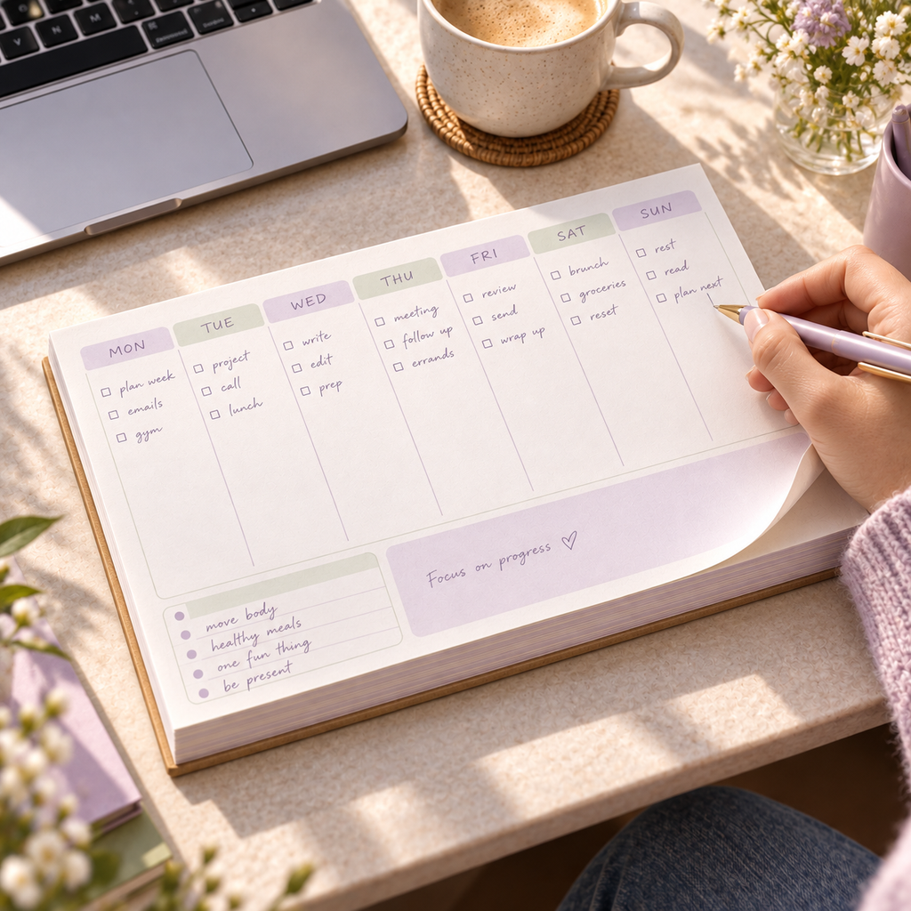 pondppw™ Soft Start Weekly Desk Pad, 52-Week Undated Tear-Off Planner with To-Do List, Notes Space & 6 × 9-Inch Pages