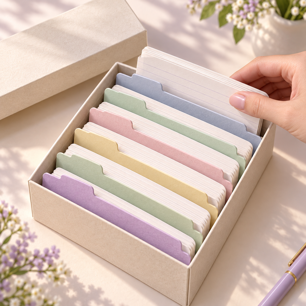 pondppw™ Daydream Index Card Kit, 200 Ruled 3 × 5-Inch Study Cards with 6 Pastel Dividers and Storage Box