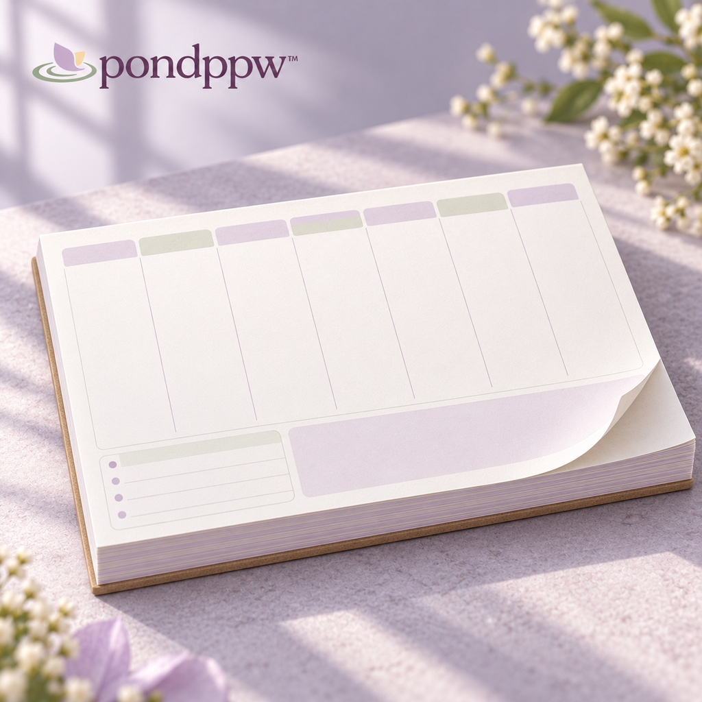 pondppw™ Soft Start Weekly Desk Pad, 52-Week Undated Tear-Off Planner with To-Do List, Notes Space & 6 × 9-Inch Pages