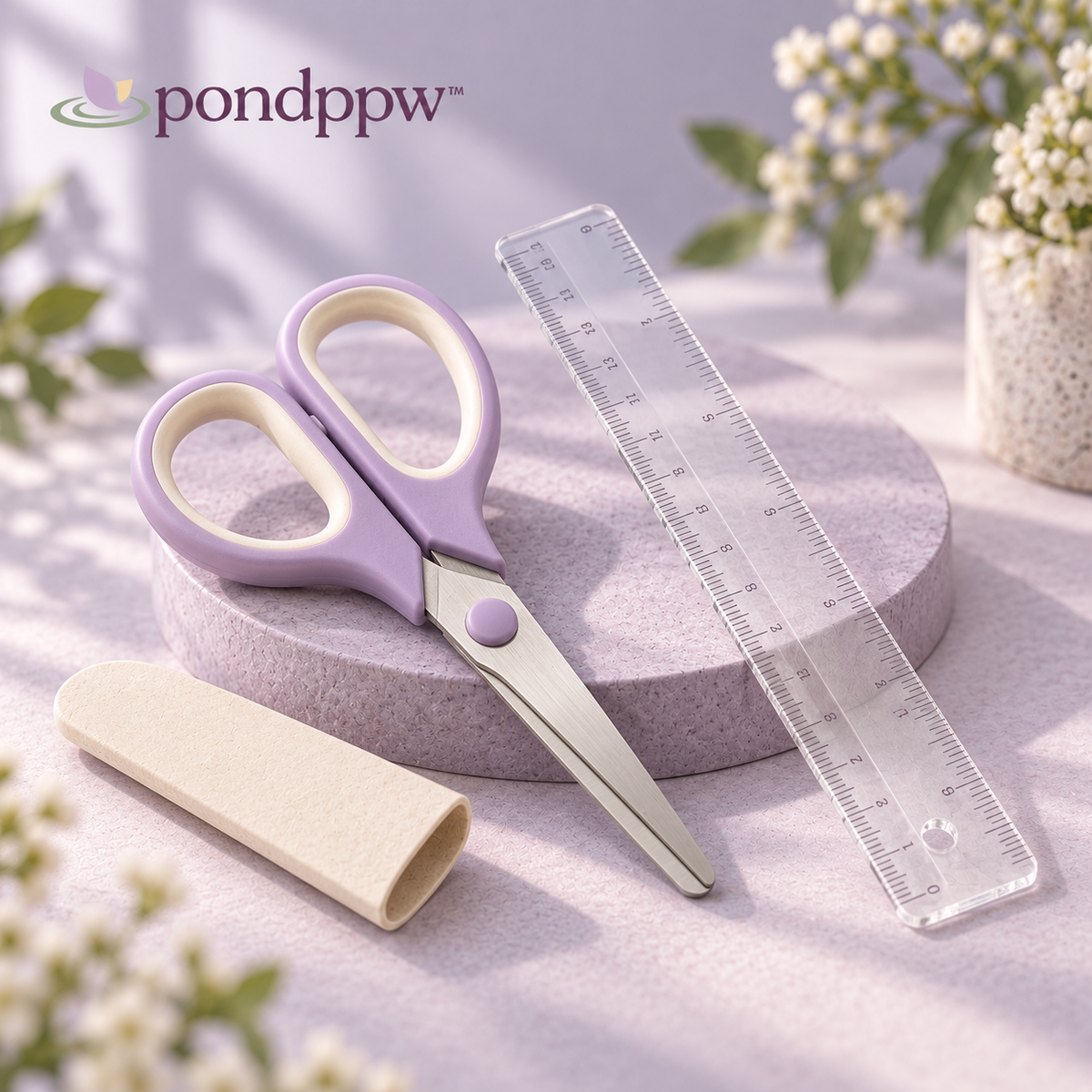 pondppw™ Cloudcut Craft Scissors and Ruler Set, 5-Inch Stainless Steel Paper Scissors with 6-Inch Ruler for Journaling, School & DIY