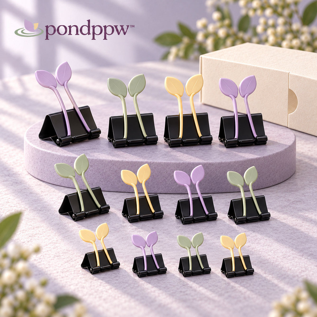pondppw™ Petal Pin Binder Clips, 12 Mini Decorative Metal Paper Clamps for Receipts, Study Notes, Photos & Desk Organization